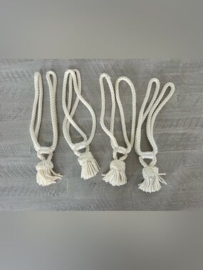 Vintage Curtain Drapery Tiebacks Pullbacks Rope Tassels Cream Color Set Of 4